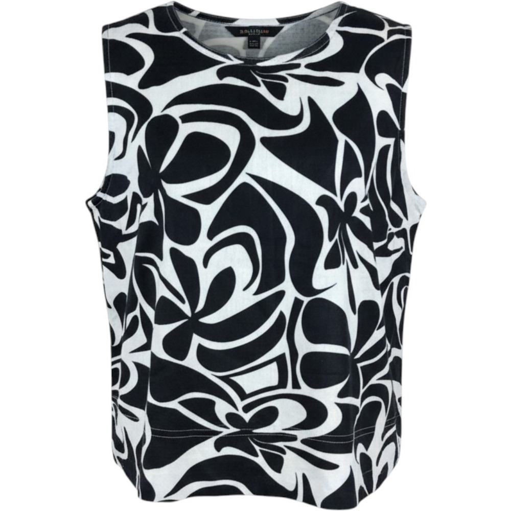 Madewell Women Black White Abstract Floral 100% Linen Sleeveless Top Size L